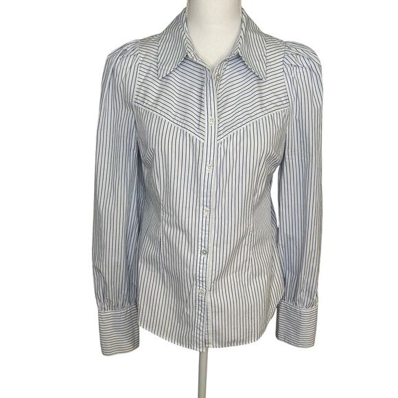 Veronica Beard Verani blue striped puff long sleeve cotton button down size M - Picture 1 of 9